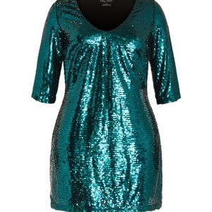 City Chic Emeral Sequin Glow Dress